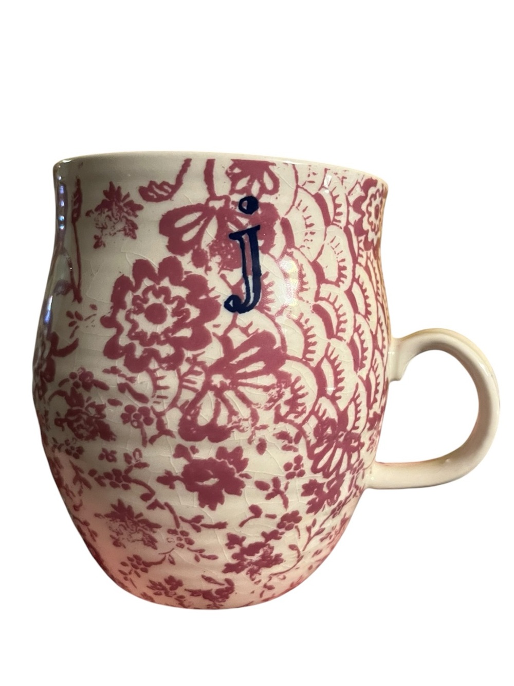 Anthropologie Homegrown J Initial Ceramic Floral Mug